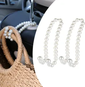 2 PCS Car Seat Headrest Pearl Hook, 4.72" Beautiful Trim Stainless Steel Strong Load-Bearing Hook, Multifunctional Hanging Storage for Backpack Cell Phone, Universal for Car Organizer (White)