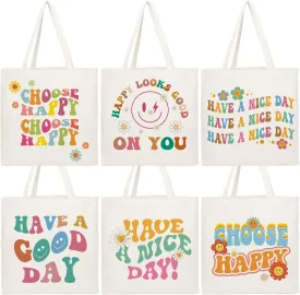 6 Pcs Aesthetic Canvas Tote Bags for Women Girls Beach Reusable Grocery Shoulder Bags Inspirational Gifts