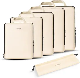 6 Set Compression Packing Cubes. Expandable and Lightweight Packing Cubes for Travel with Laundry Bag. (Beige).