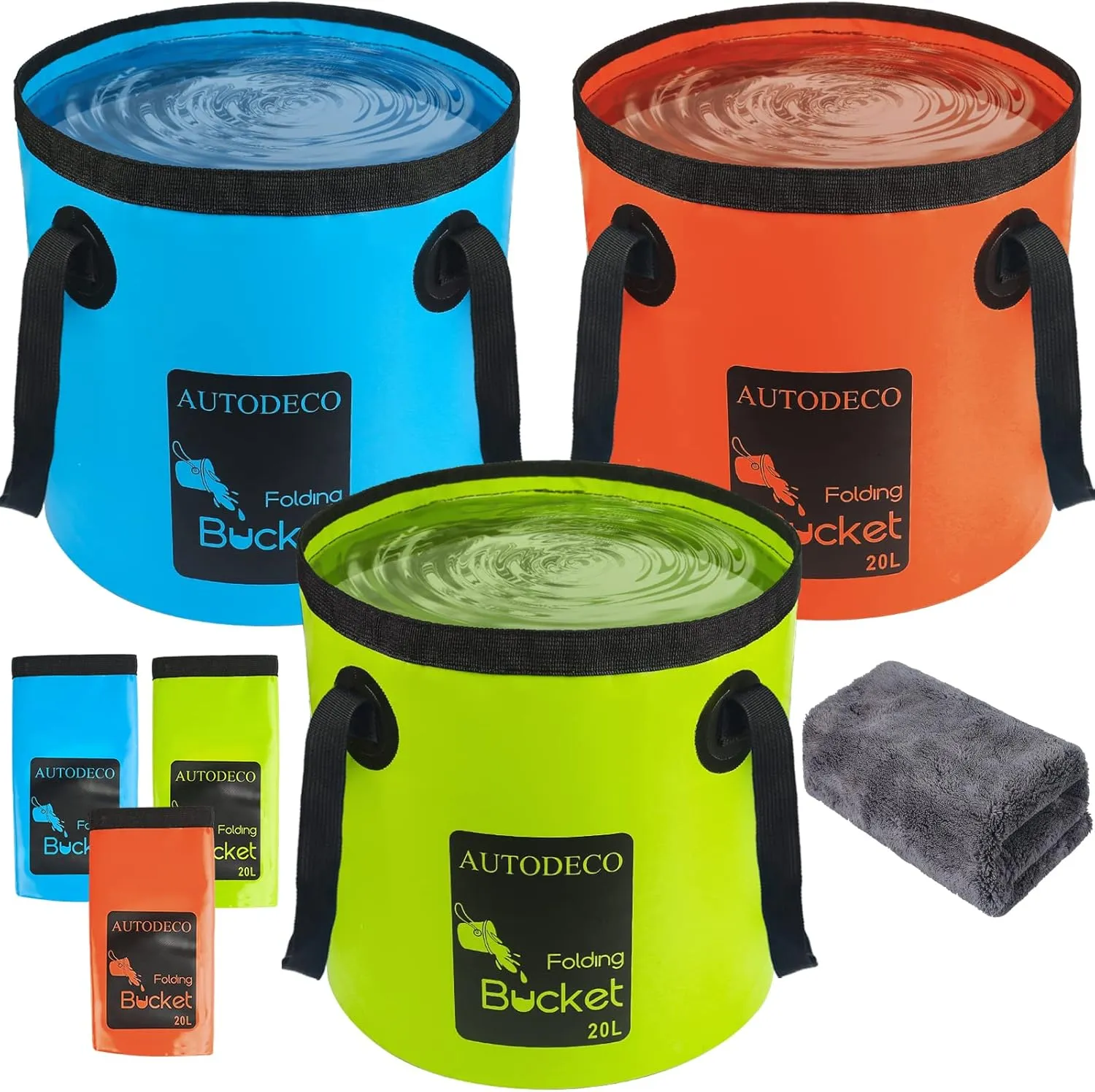 AUTODECO Collapsible Bucket 5 Gallon Container Folding Water Bucket Portable Wash Basin