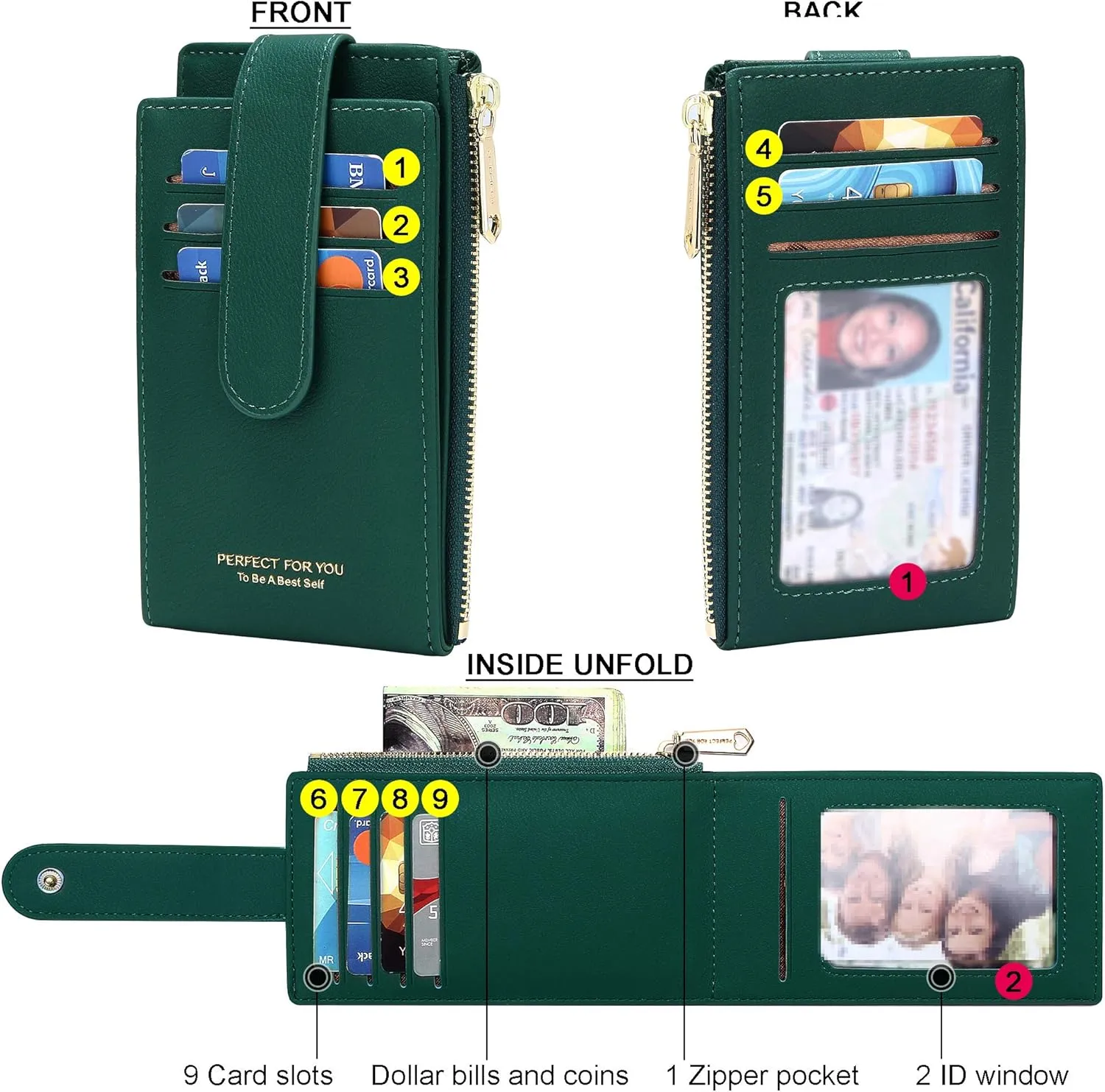 Badiya RFID Card Holder Wallet for Women Slim Wallets Bifold Multi Card Case Zipper Coin Purse