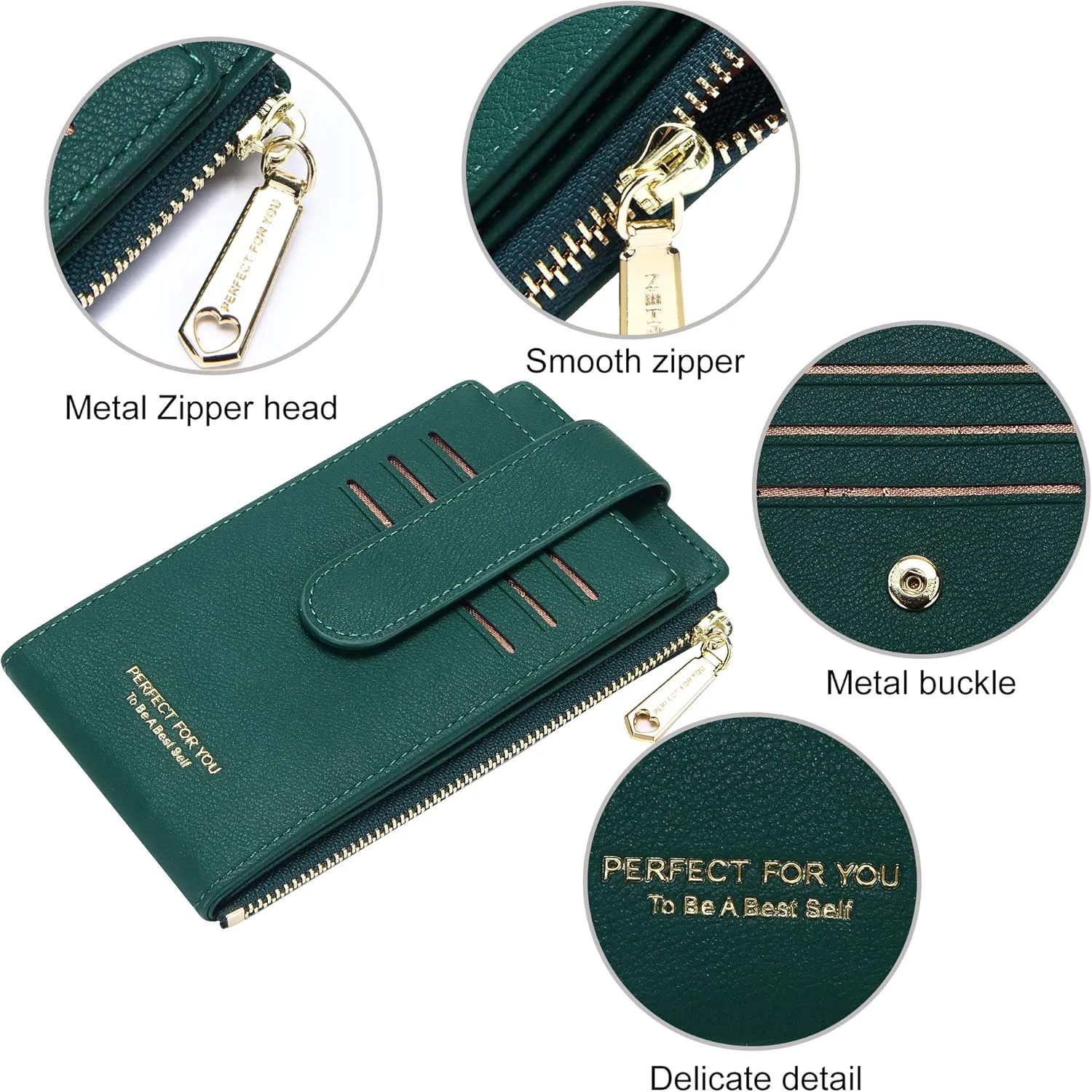 Badiya RFID Card Holder Wallet for Women Slim Wallets Bifold Multi Card Case Zipper Coin Purse