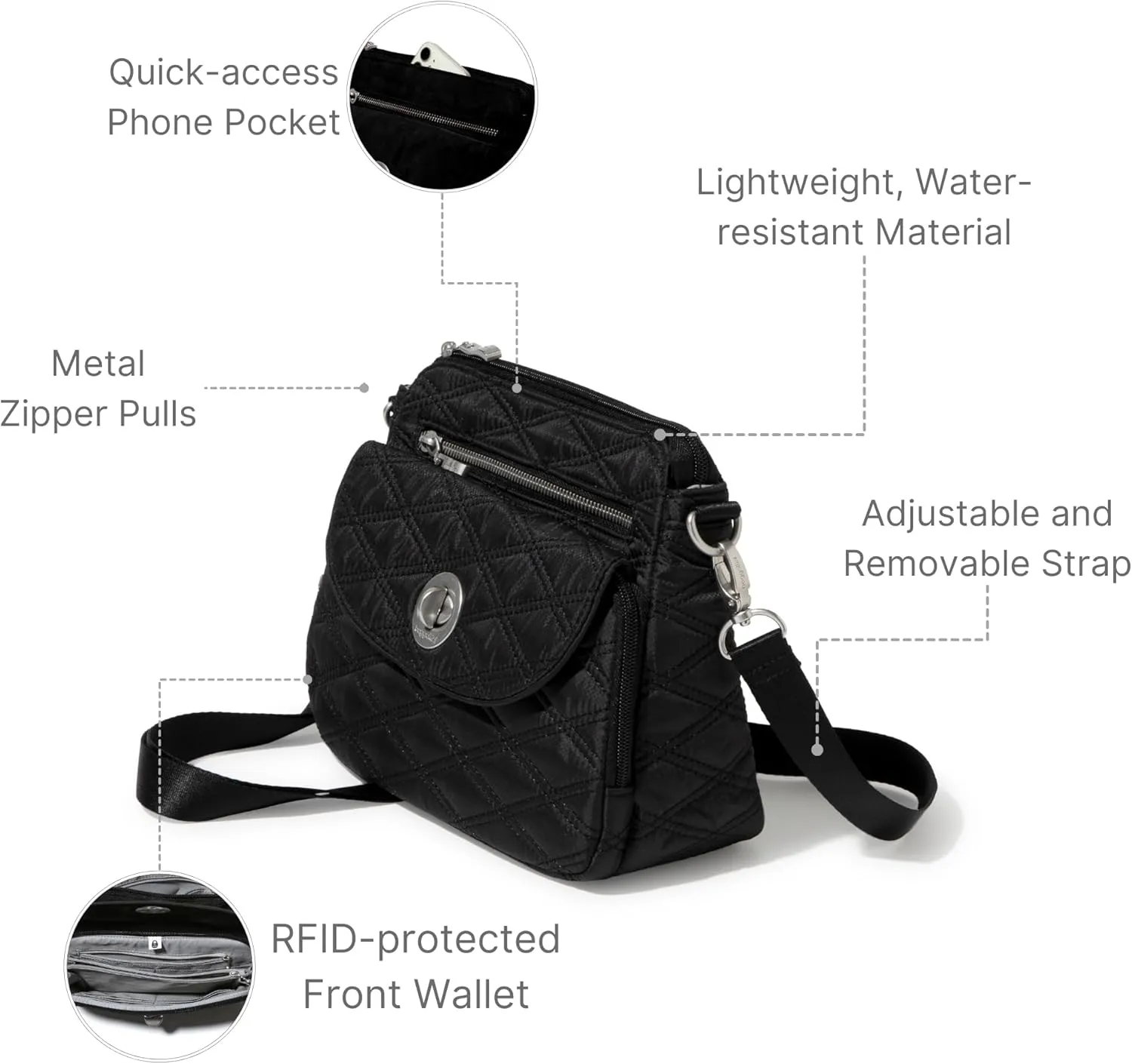 Baggallini Calais Crossbody Bags for Women 9.5"x7" Travel Handbag Purse w/RFID Front Wallet Lightweight Water-Resistant