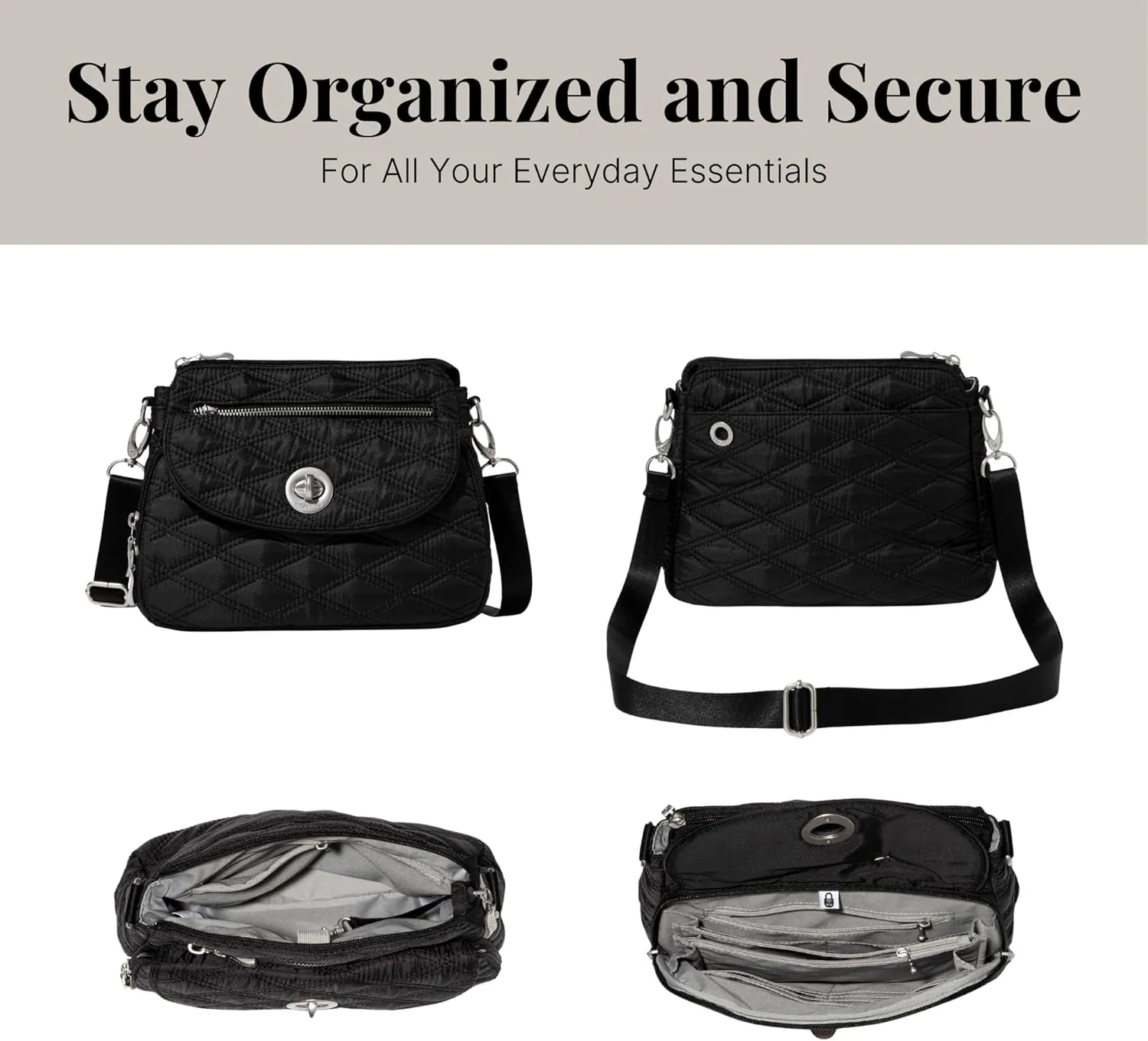Baggallini Calais Crossbody Bags for Women 9.5"x7" Travel Handbag Purse w/RFID Front Wallet Lightweight Water-Resistant