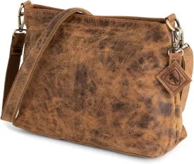 BERLINER BAGS Vintage Genuine Leather Shoulder Bag Marbella, Small Crossbody Purse for Women - Brown