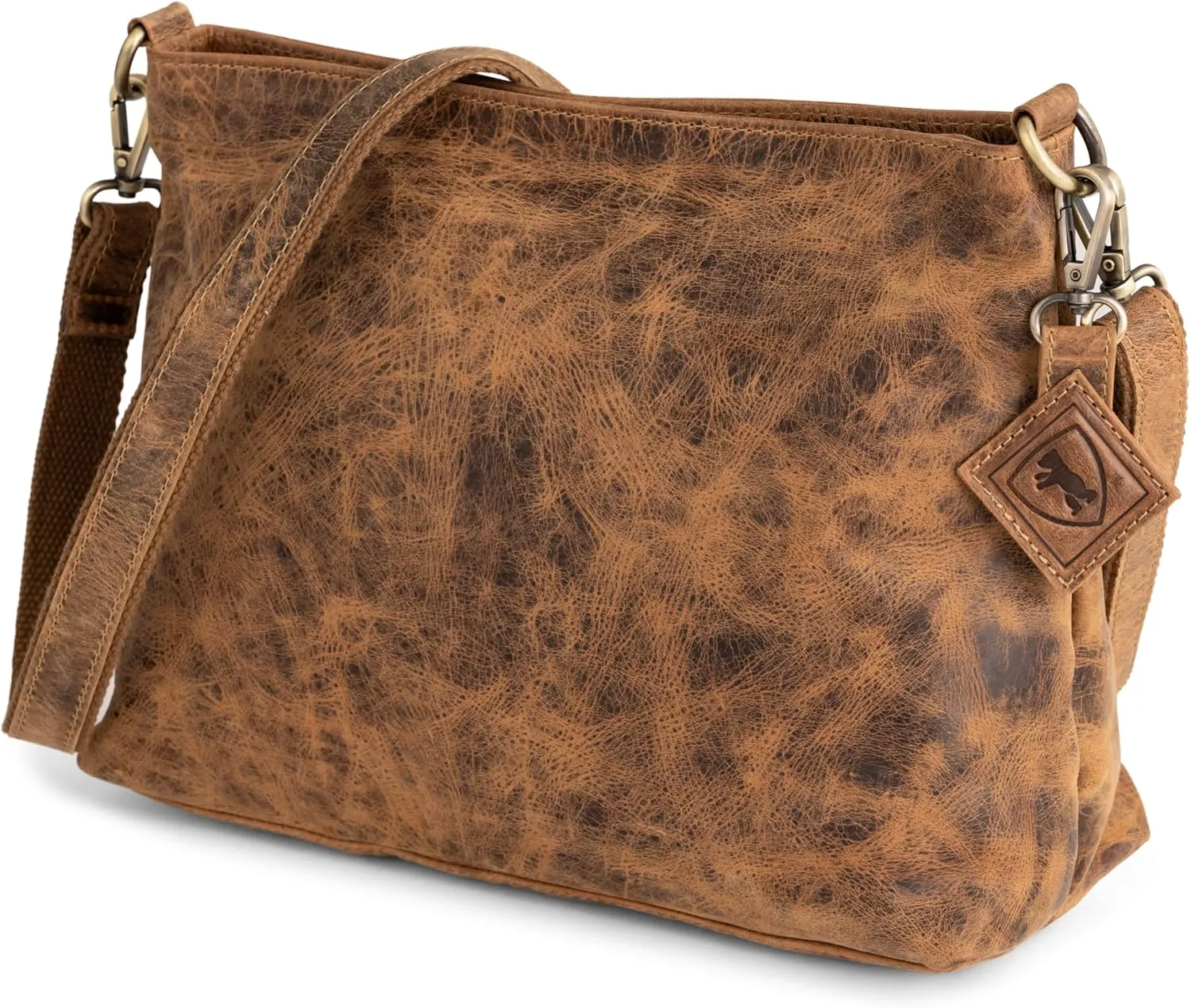 BERLINER BAGS Vintage Genuine Leather Shoulder Bag Marbella, Small Crossbody Purse for Women - Brown