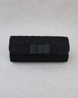 Black Crochet Evening Clutch with Tuxedo Bow