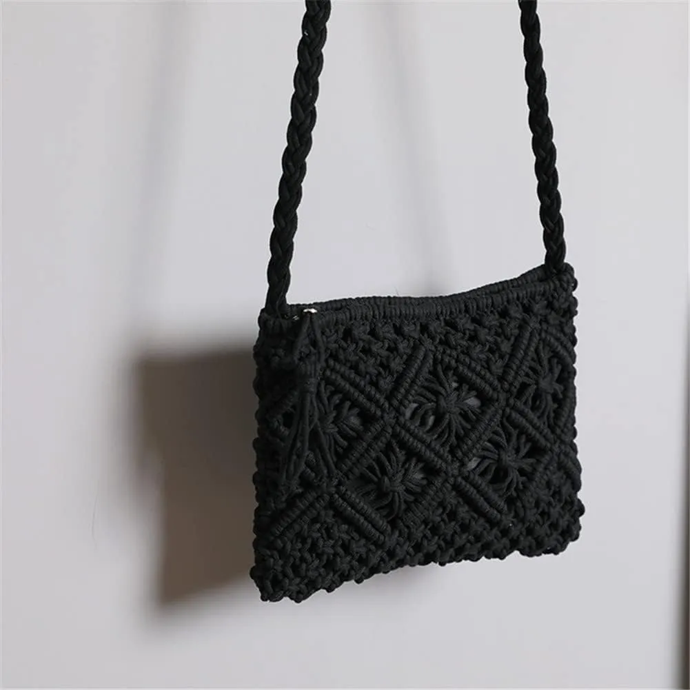 Boho Straw Shoulder Bag Handwoven Wicker Beach Purse for Women Crossbody Handbag