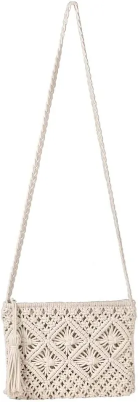 Boho Straw Shoulder Bag Handwoven Wicker Beach Purse for Women Crossbody Handbag