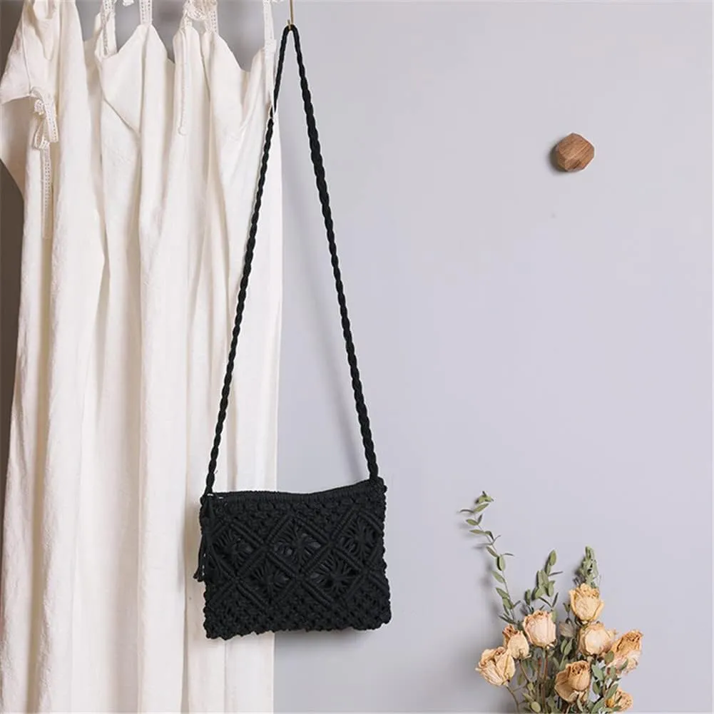 Boho Straw Shoulder Bag Handwoven Wicker Beach Purse for Women Crossbody Handbag