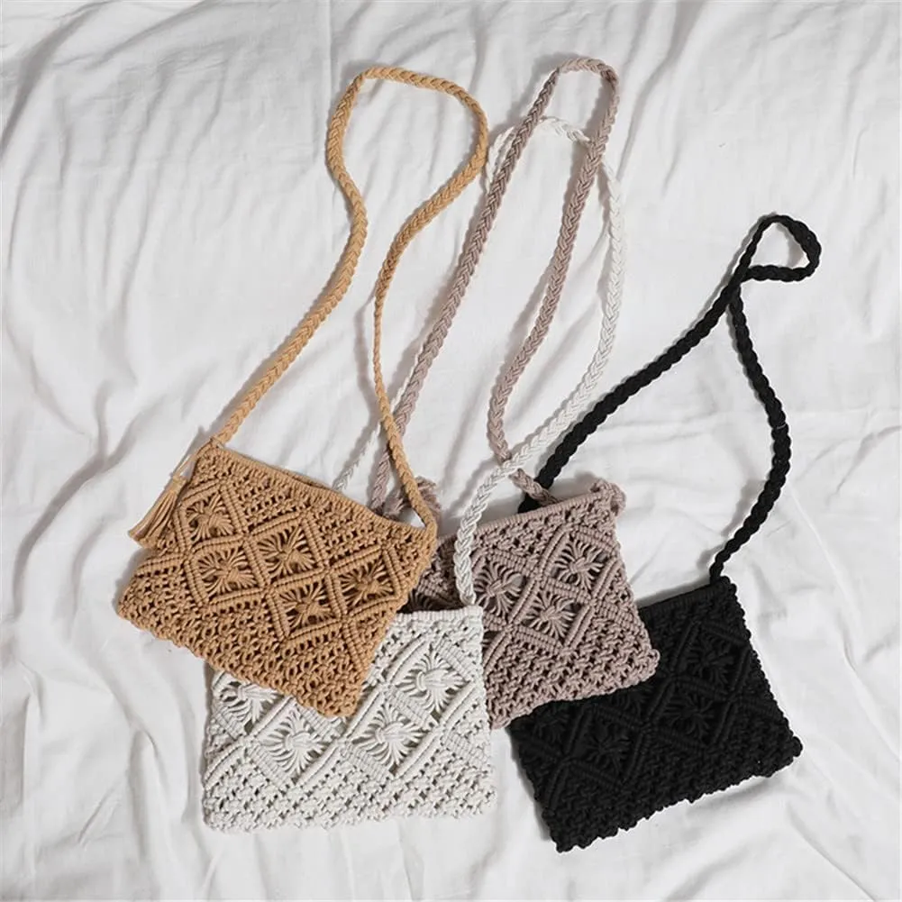 Boho Straw Shoulder Bag Handwoven Wicker Beach Purse for Women Crossbody Handbag