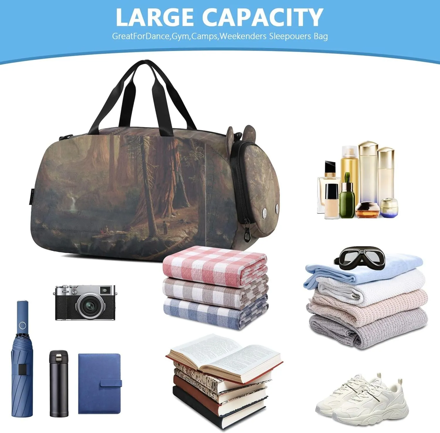 Boys Carry on Duffel Bag Albert Bierstadt Giant Redwood Trees Weekend Duffel Overnight Girls Tote Duffle Bags Travel Luggage Kids Sports