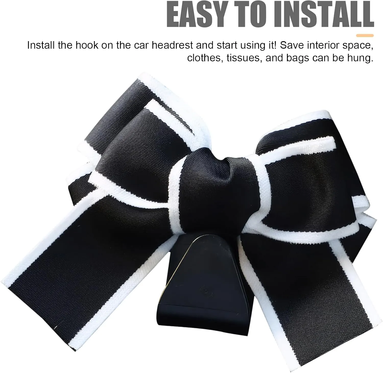 Car Bow Back Seat Headrest Hooks, Cute Creative Hidden Decoration Hanging Organizer, Multi-function Backpack Grocery Bag Hanging Organizer, Car Portable Storage Accessories (Black)