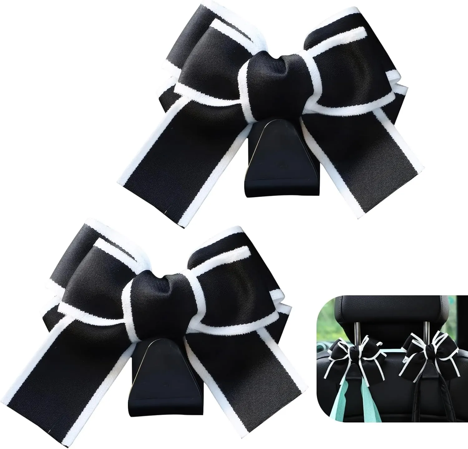 Car Bow Back Seat Headrest Hooks, Cute Creative Hidden Decoration Hanging Organizer, Multi-function Backpack Grocery Bag Hanging Organizer, Car Portable Storage Accessories (Black)