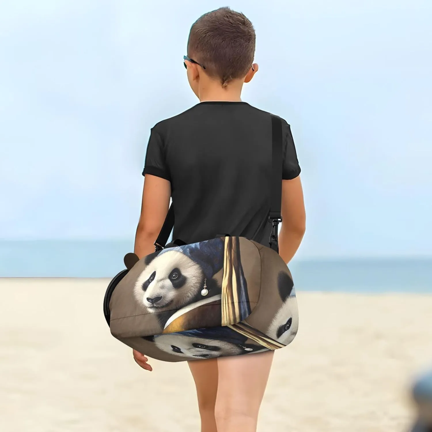Carry on Duffel Bag for Boys Overnight Weekender Duffel Girls Tote Duffle Bags Travel Kids Duffle Bag Classic Panda Pearl Earring