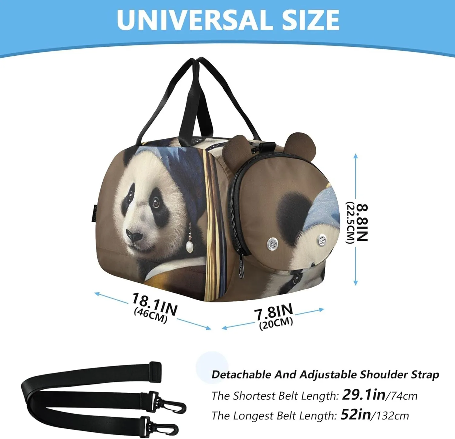 Carry on Duffel Bag for Boys Overnight Weekender Duffel Girls Tote Duffle Bags Travel Kids Duffle Bag Classic Panda Pearl Earring