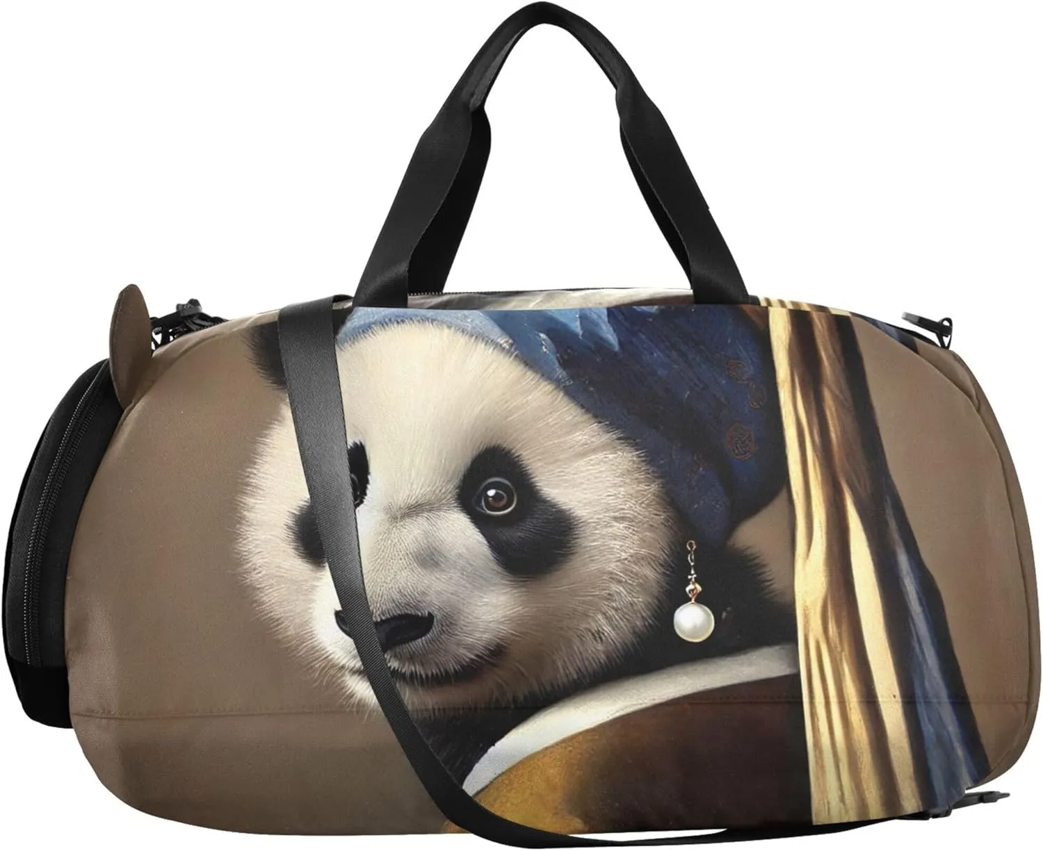 Carry on Duffel Bag for Boys Overnight Weekender Duffel Girls Tote Duffle Bags Travel Kids Duffle Bag Classic Panda Pearl Earring