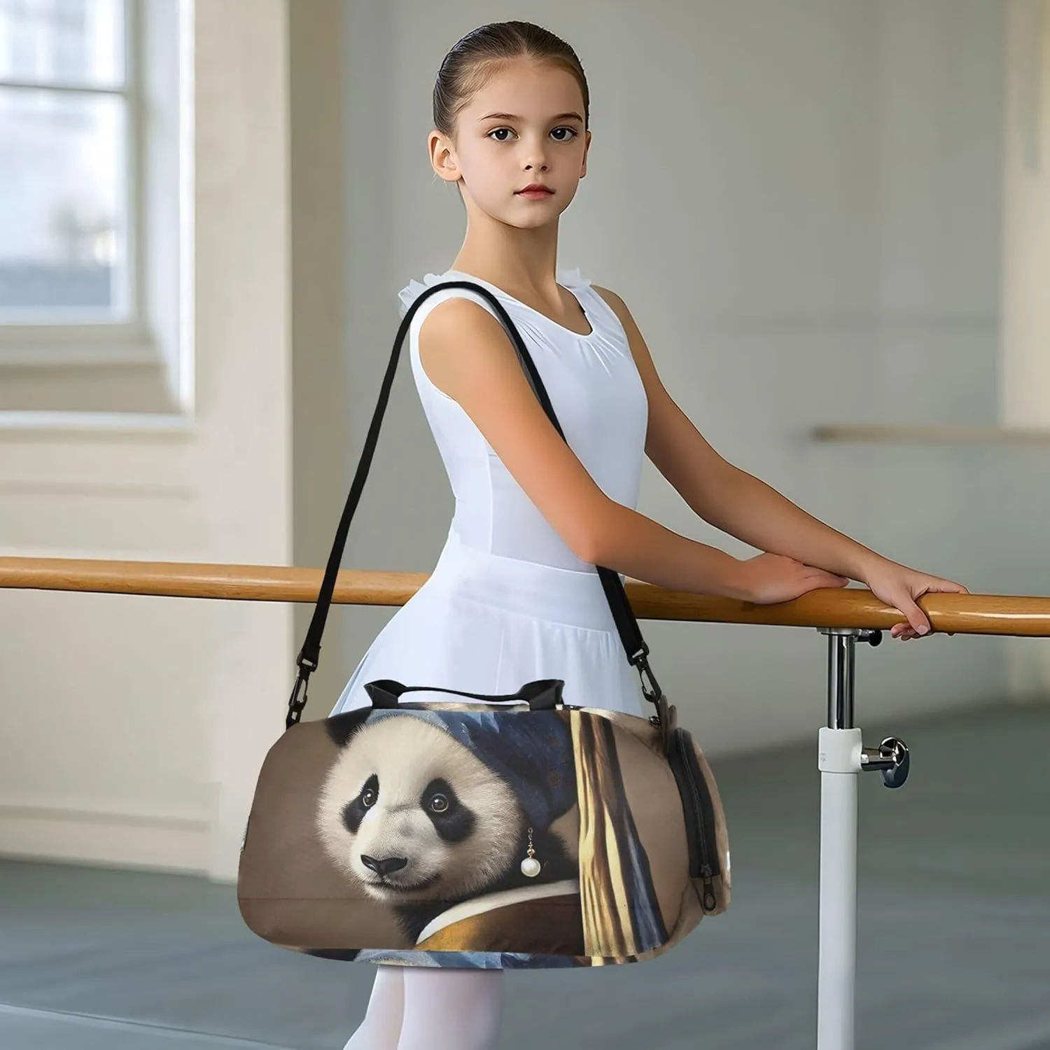 Carry on Duffel Bag for Boys Overnight Weekender Duffel Girls Tote Duffle Bags Travel Kids Duffle Bag Classic Panda Pearl Earring