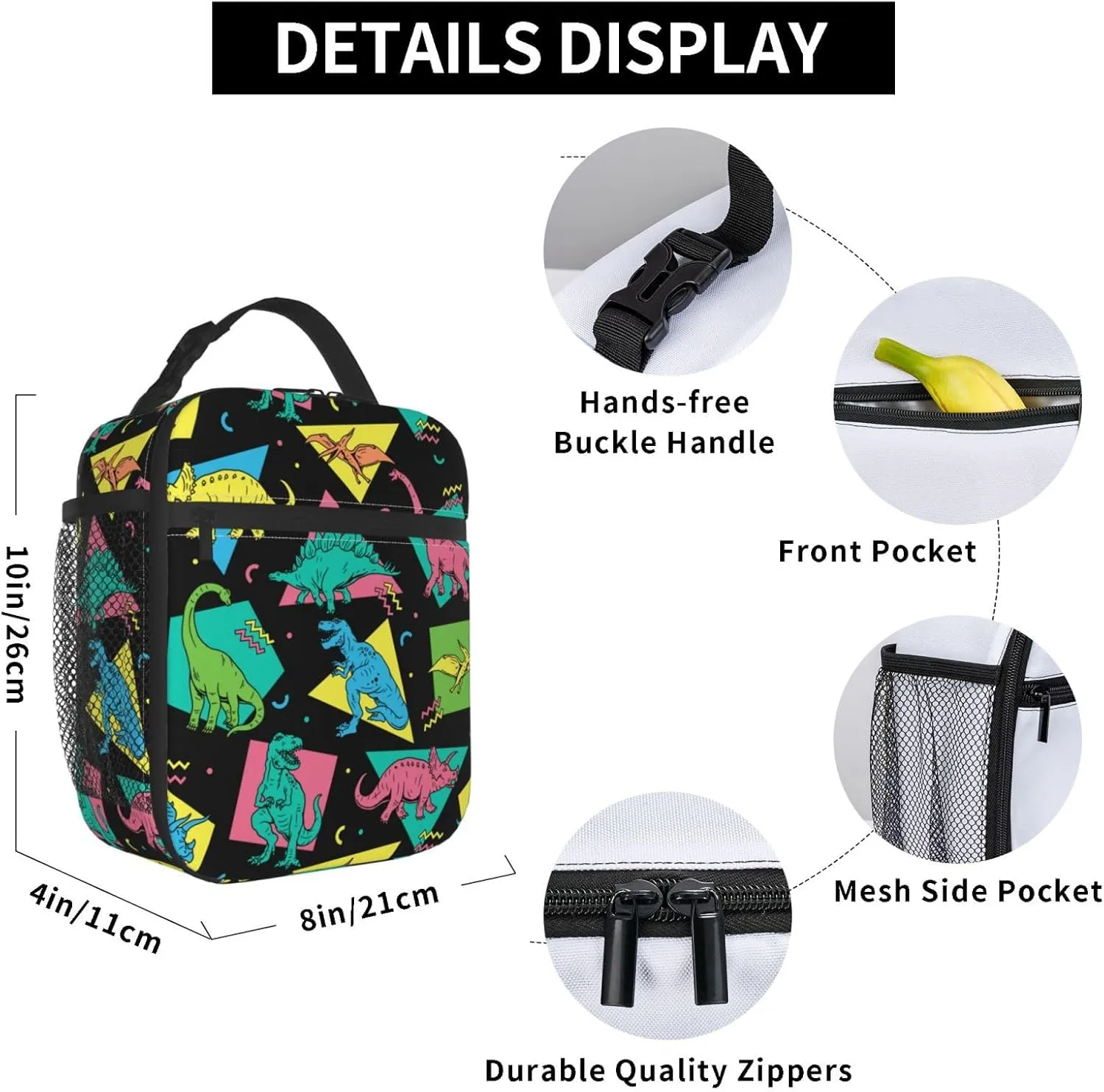 Cartoon Dinosaurs Lunch Bag Lunch Box Insulated Meal Bag Food Container for School Work Picnic Travel