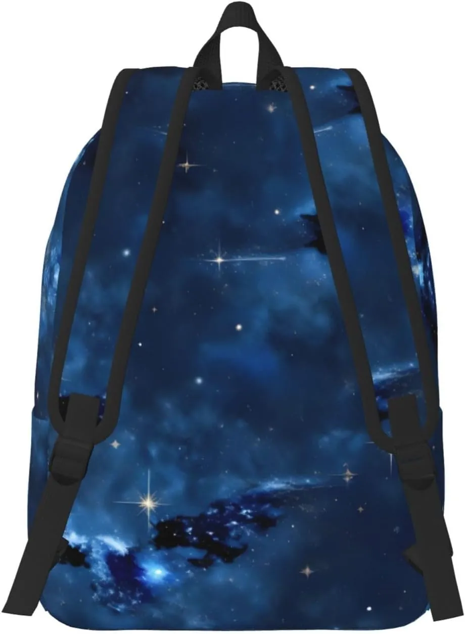 Casual Canvas Backpack, Laptop Rucksack,Shoulder Travel Camping Hiking Backpacks for Men Women-Blue galaxy
