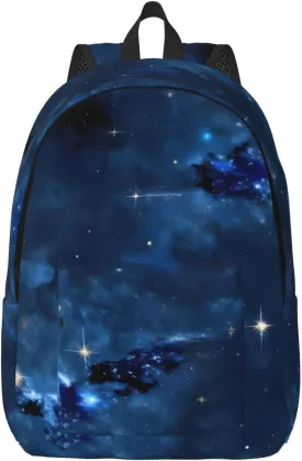 Casual Canvas Backpack, Laptop Rucksack,Shoulder Travel Camping Hiking Backpacks for Men Women-Blue galaxy