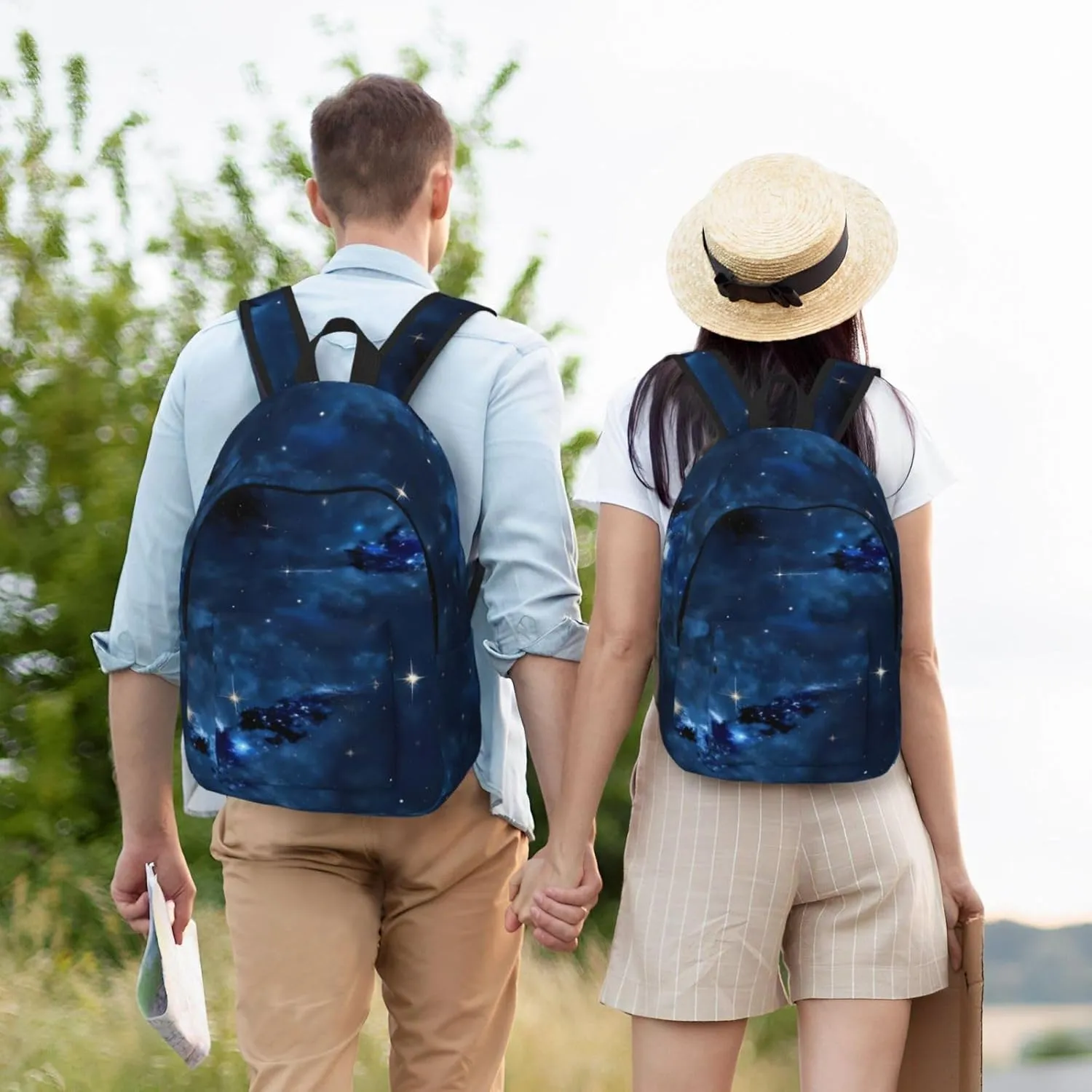 Casual Canvas Backpack, Laptop Rucksack,Shoulder Travel Camping Hiking Backpacks for Men Women-Blue galaxy