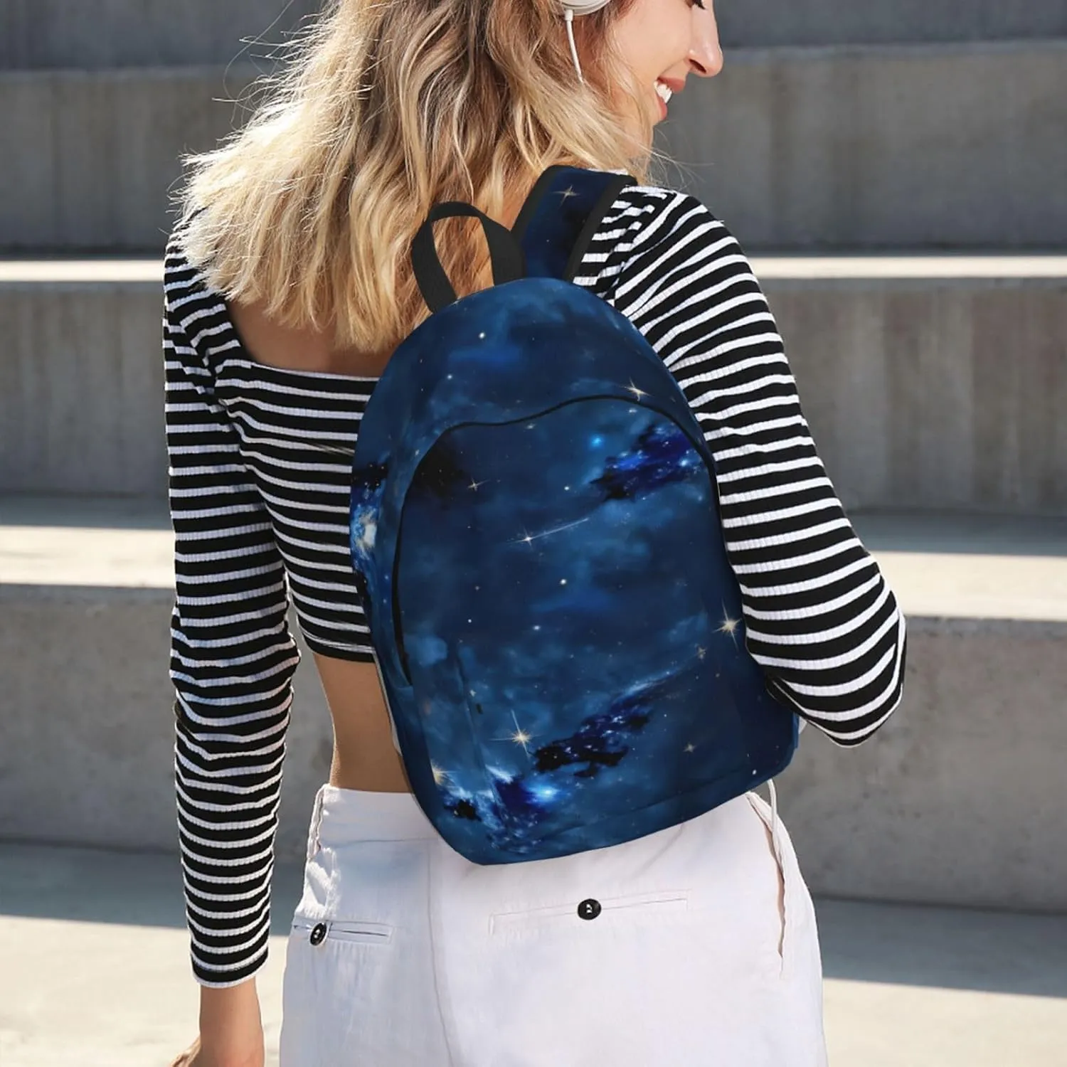 Casual Canvas Backpack, Laptop Rucksack,Shoulder Travel Camping Hiking Backpacks for Men Women-Blue galaxy