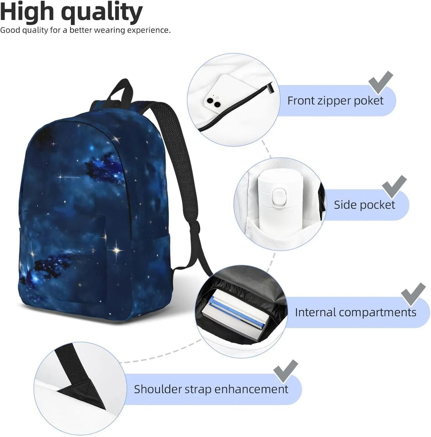 Casual Canvas Backpack, Laptop Rucksack,Shoulder Travel Camping Hiking Backpacks for Men Women-Blue galaxy