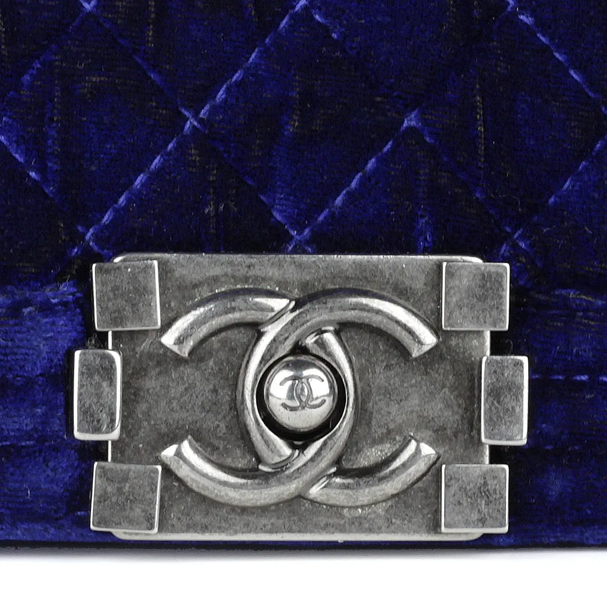 Chanel Boy Bag Blue Velvet Quilted with Ruthenium Hardware Small