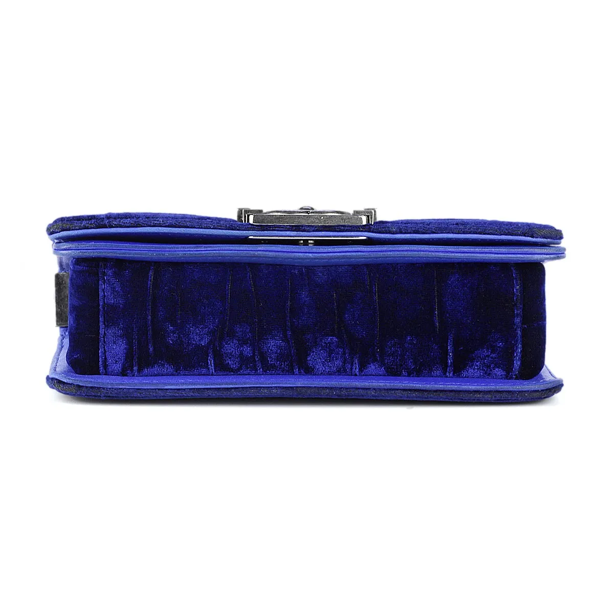 Chanel Boy Bag Blue Velvet Quilted with Ruthenium Hardware Small