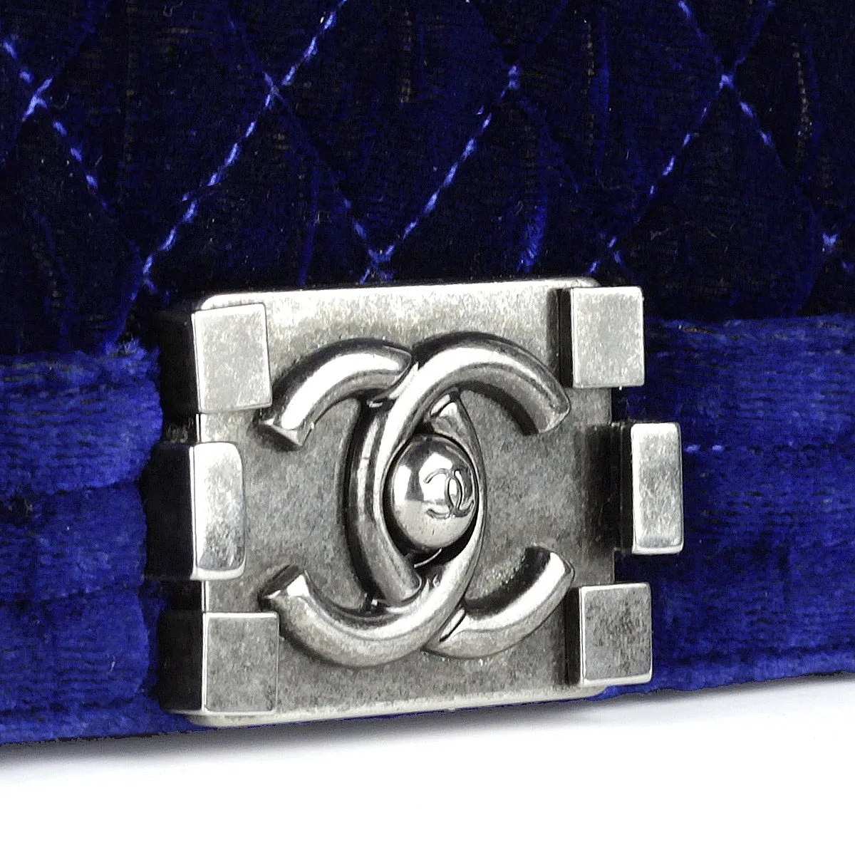 Chanel Boy Bag Blue Velvet Quilted with Ruthenium Hardware Small