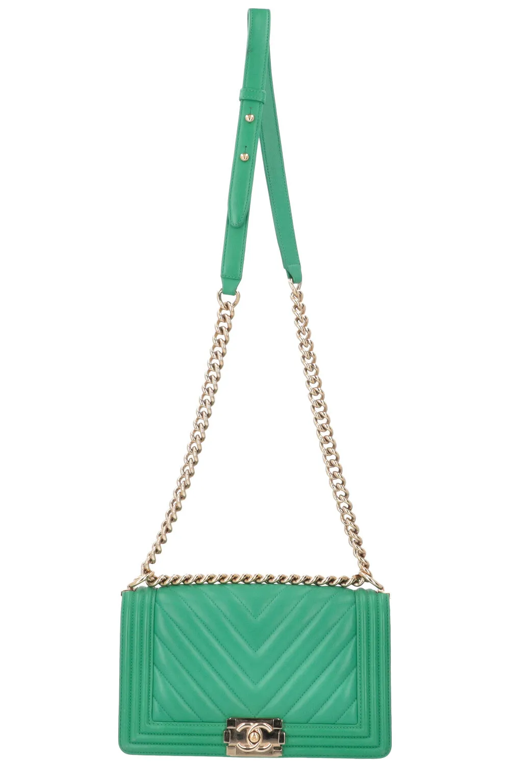 CHANEL Boy Bag Medium Chevron Green
