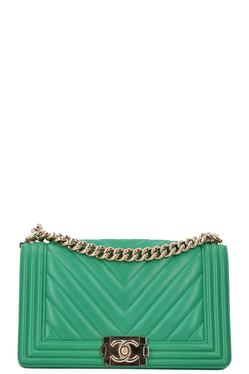 CHANEL Boy Bag Medium Chevron Green