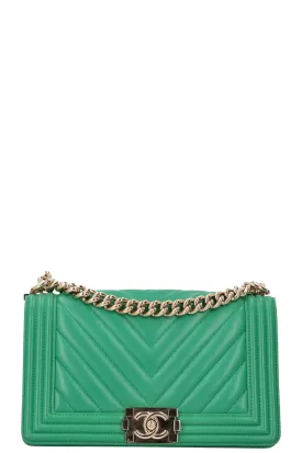 CHANEL Boy Bag Medium Chevron Green