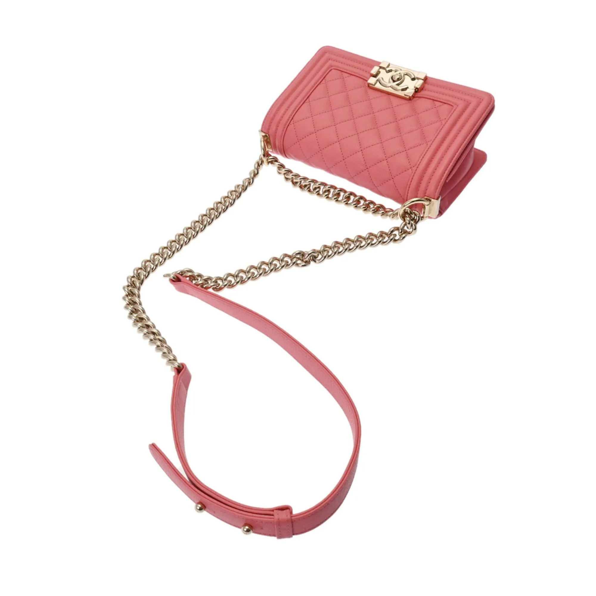 CHANEL Boy  Chain Shoulder Pink A67085 Women's Caviar Skin Bag