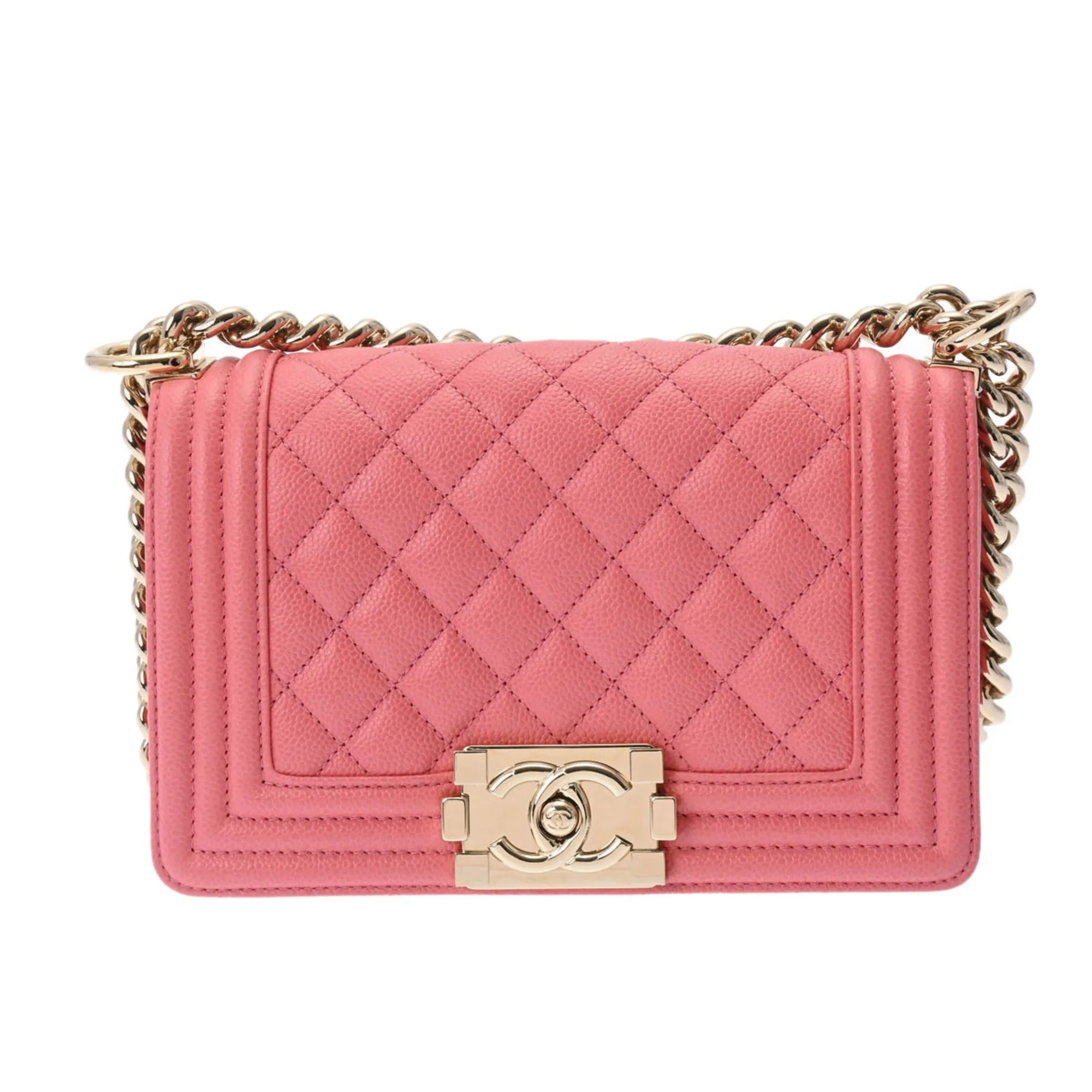 CHANEL Boy  Chain Shoulder Pink A67085 Women's Caviar Skin Bag