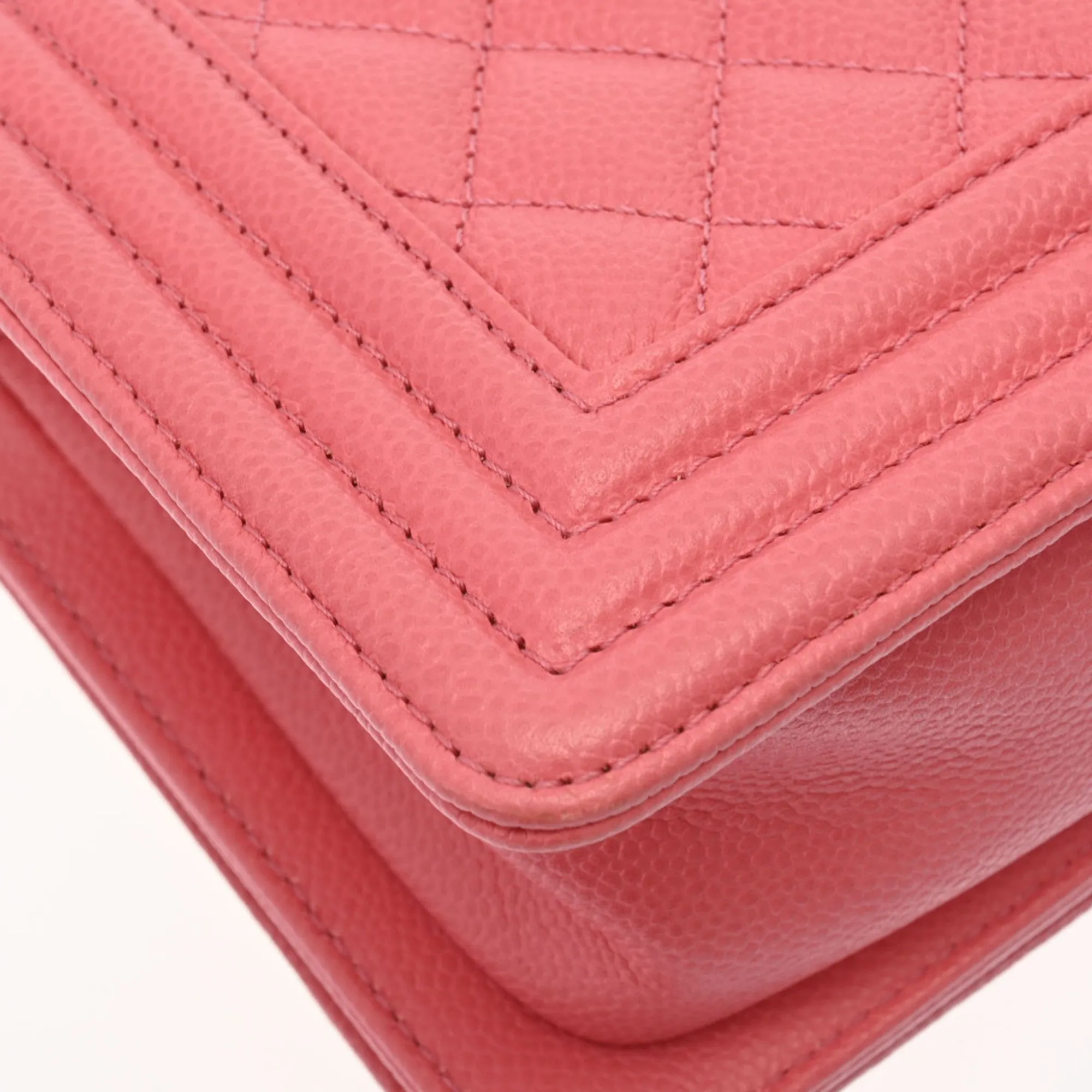 CHANEL Boy  Chain Shoulder Pink A67085 Women's Caviar Skin Bag