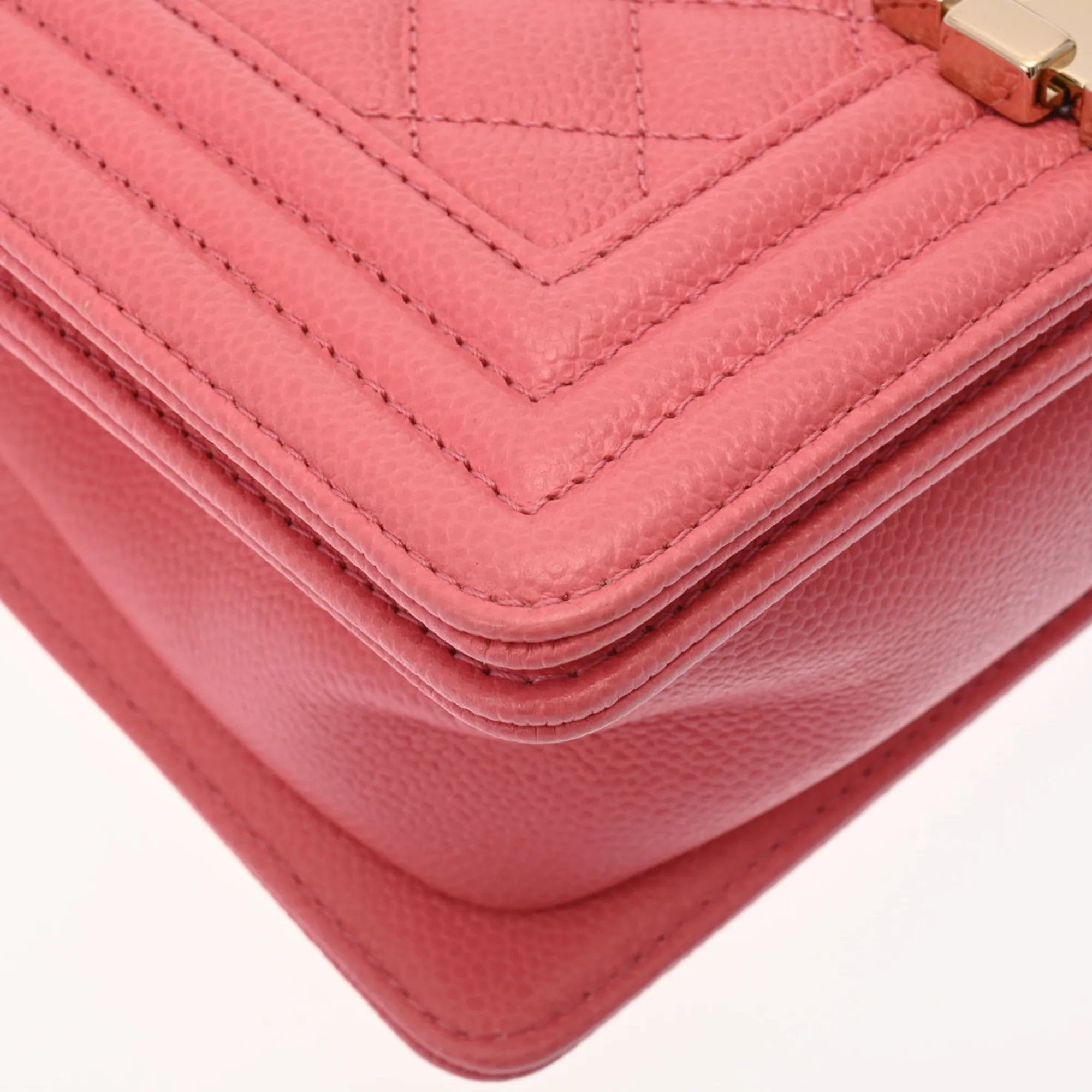 CHANEL Boy  Chain Shoulder Pink A67085 Women's Caviar Skin Bag