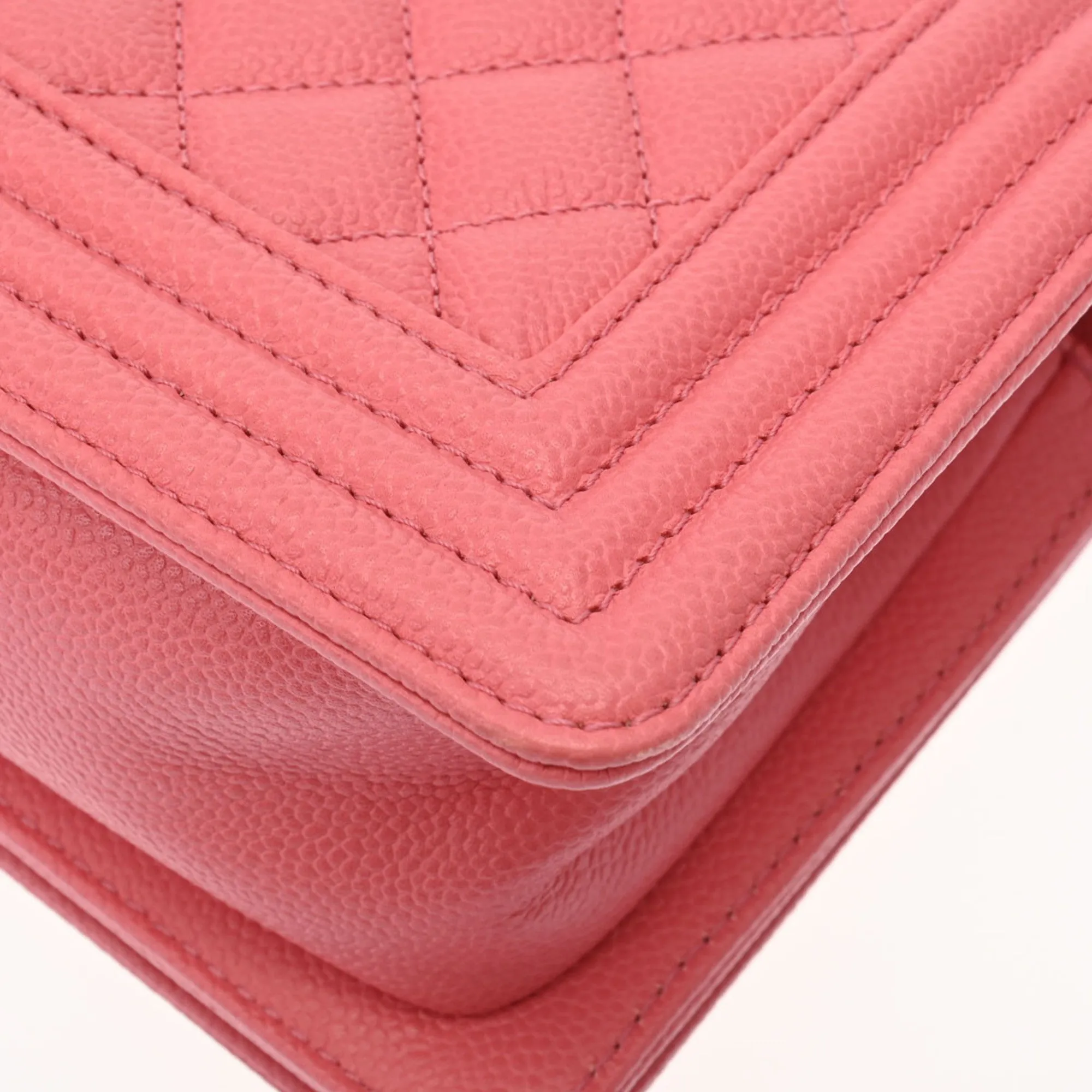 CHANEL Boy  Chain Shoulder Pink A67085 Women's Caviar Skin Bag