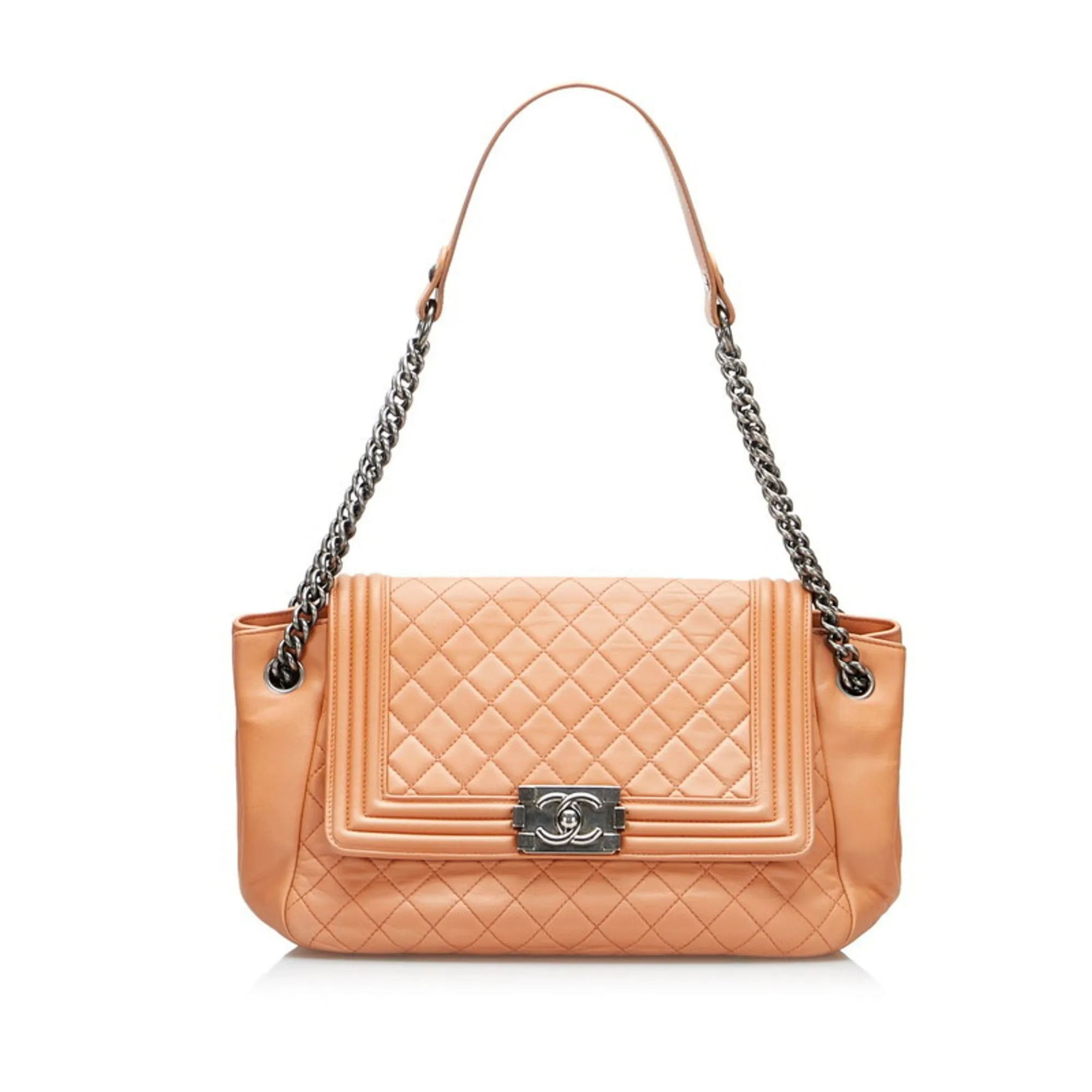 Chanel Boy Coco Mark One Shoulder Bag HandBag Salmon Pink Leather Ladies