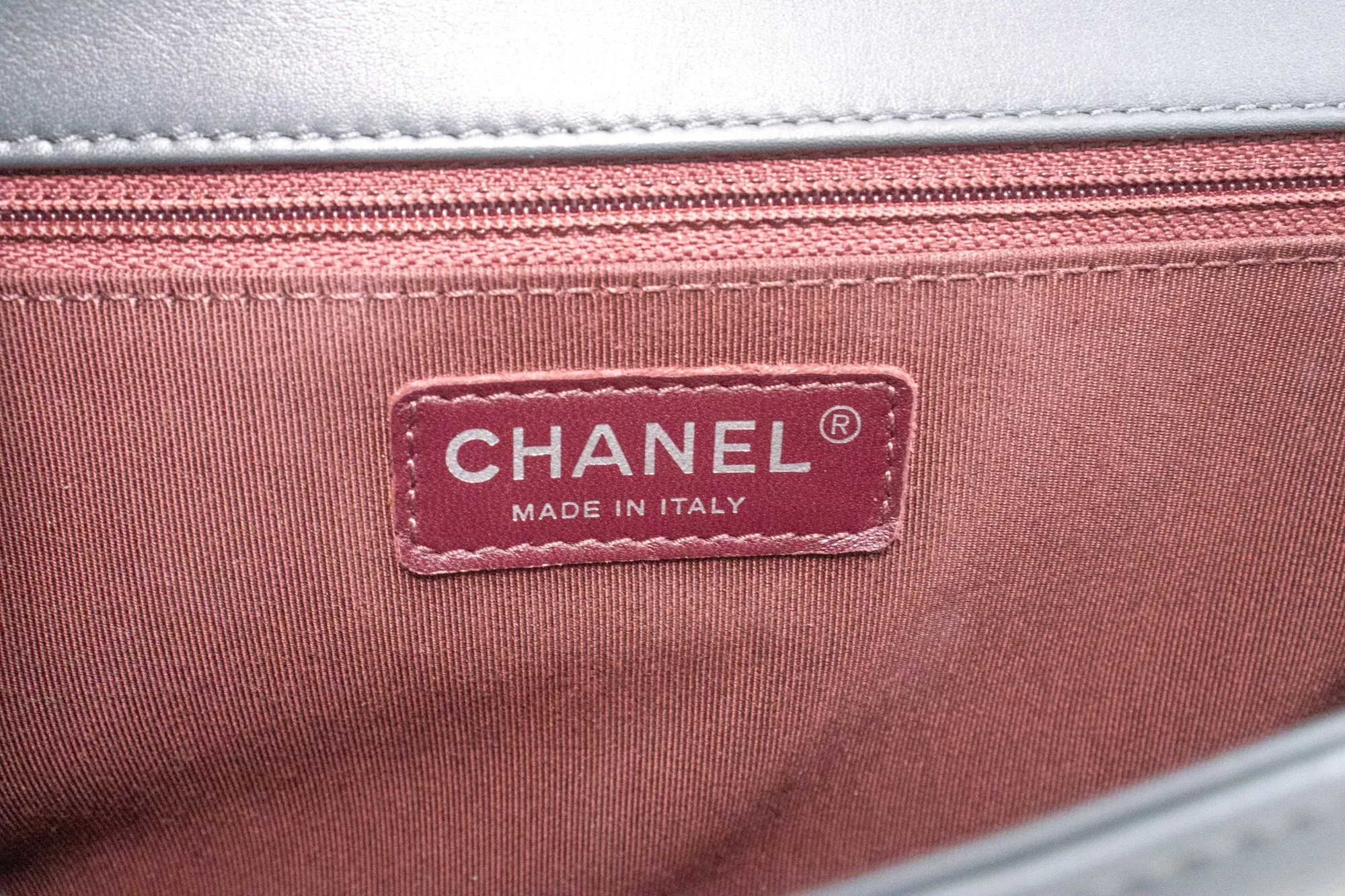 CHANEL Boy Dark Gray V-Stitch Chain Shoulder Bag Quilted Flap
