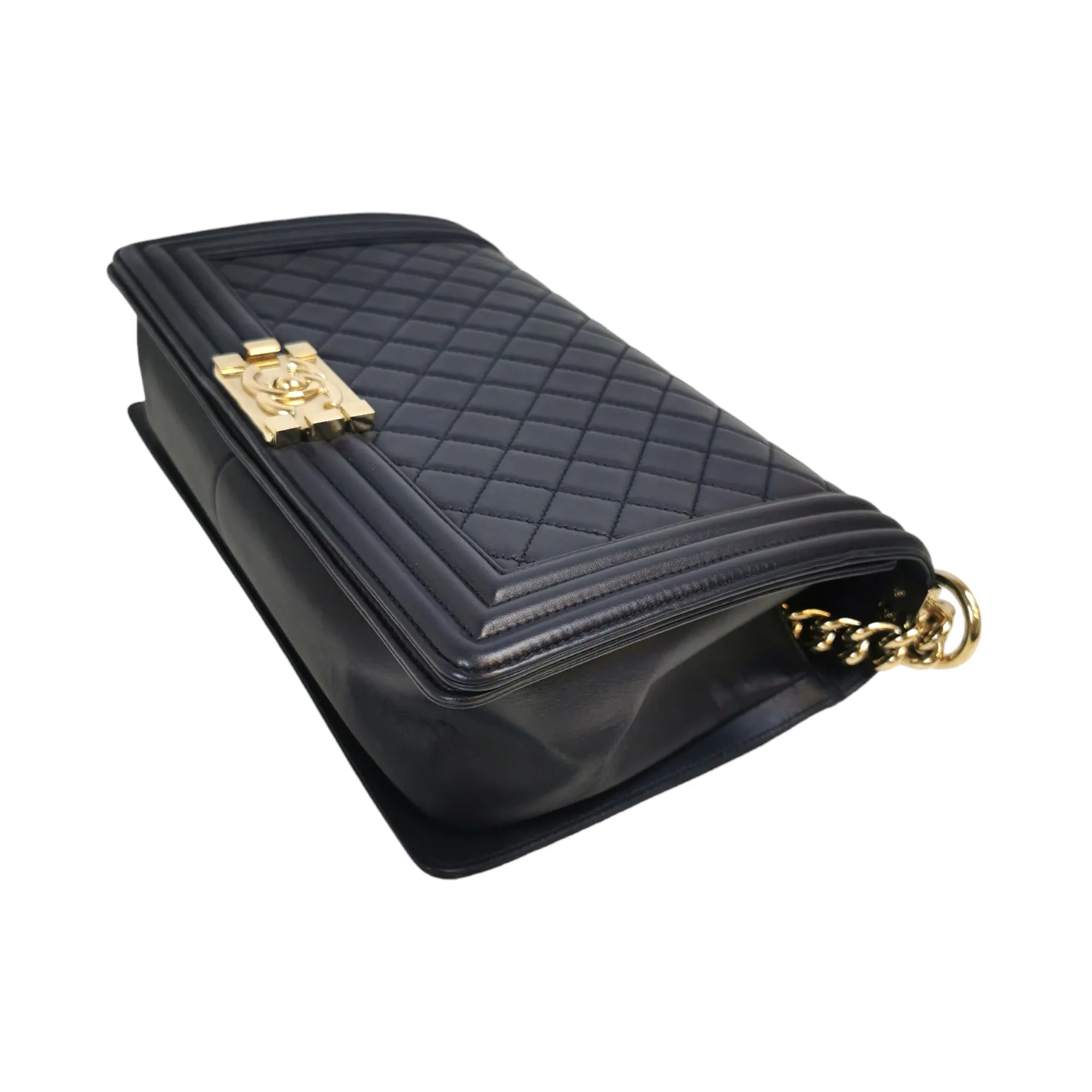Chanel Boy Large Navy Blue Lambskin Gold