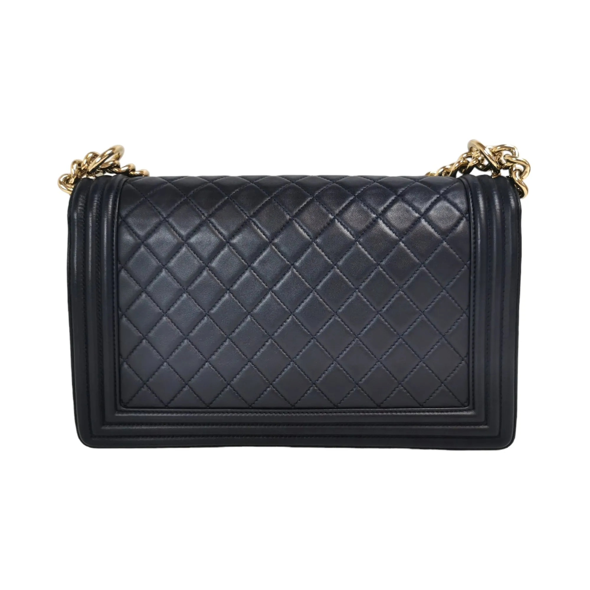 Chanel Boy Large Navy Blue Lambskin Gold
