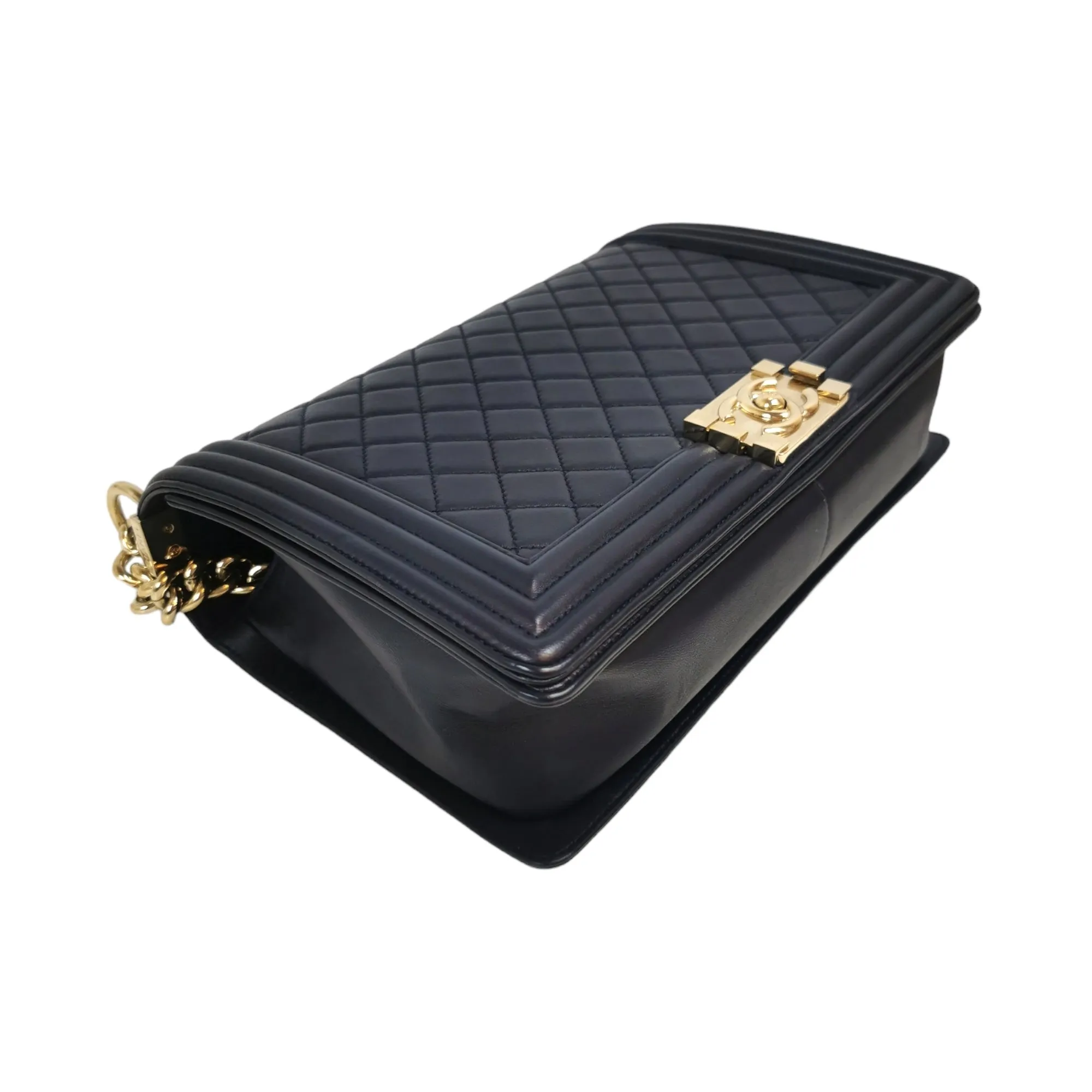 Chanel Boy Large Navy Blue Lambskin Gold