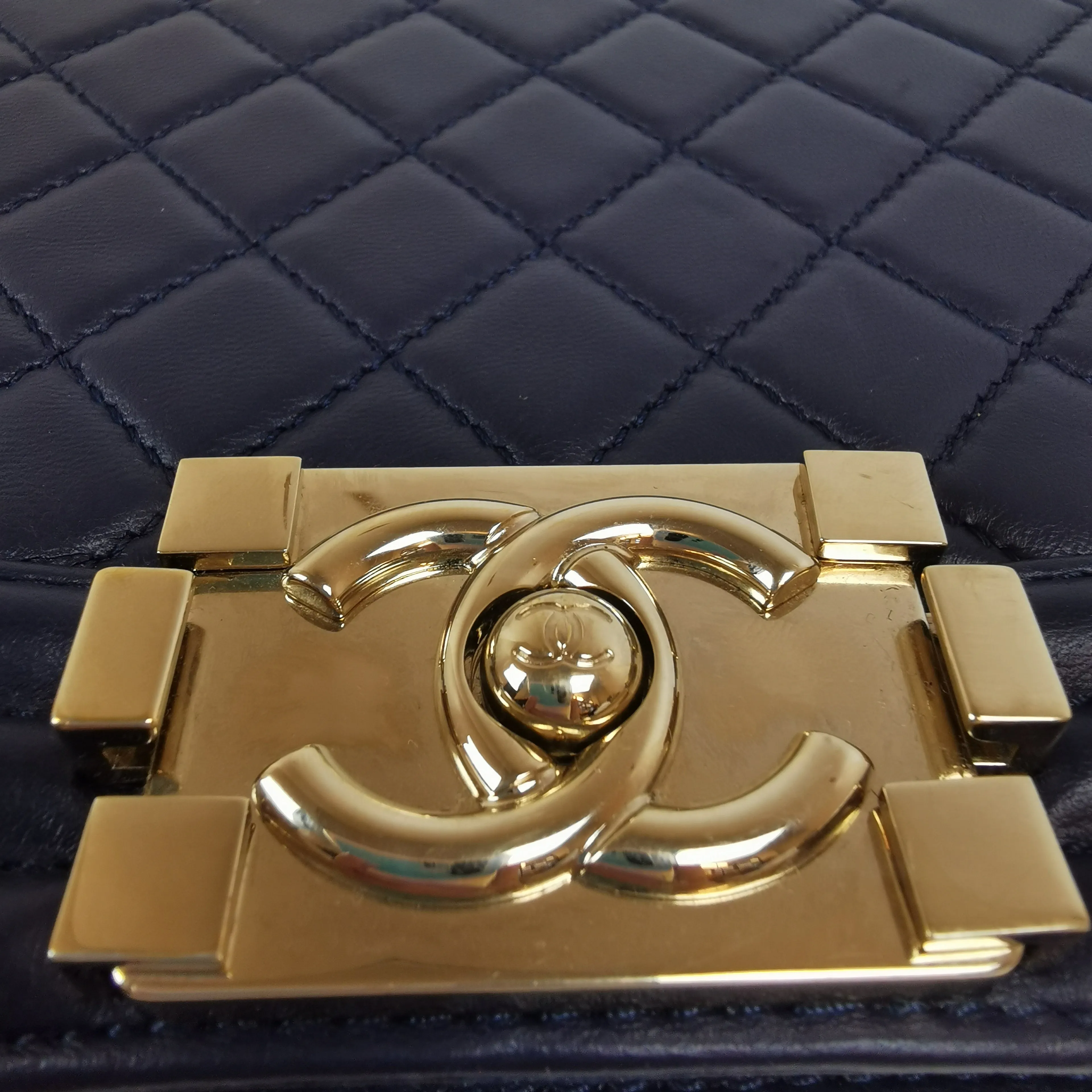 Chanel Boy Large Navy Blue Lambskin Gold