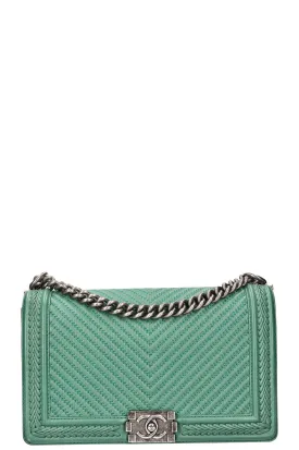 CHANEL Large Boy Bag Chevron Whipstitch Mint