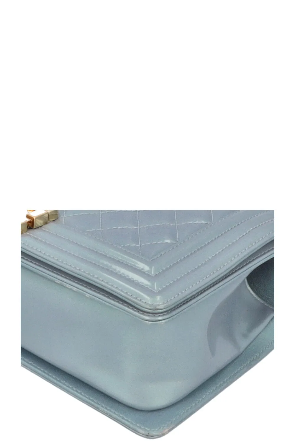 CHANEL Medium Boy Bag Iridescent Patent Blue