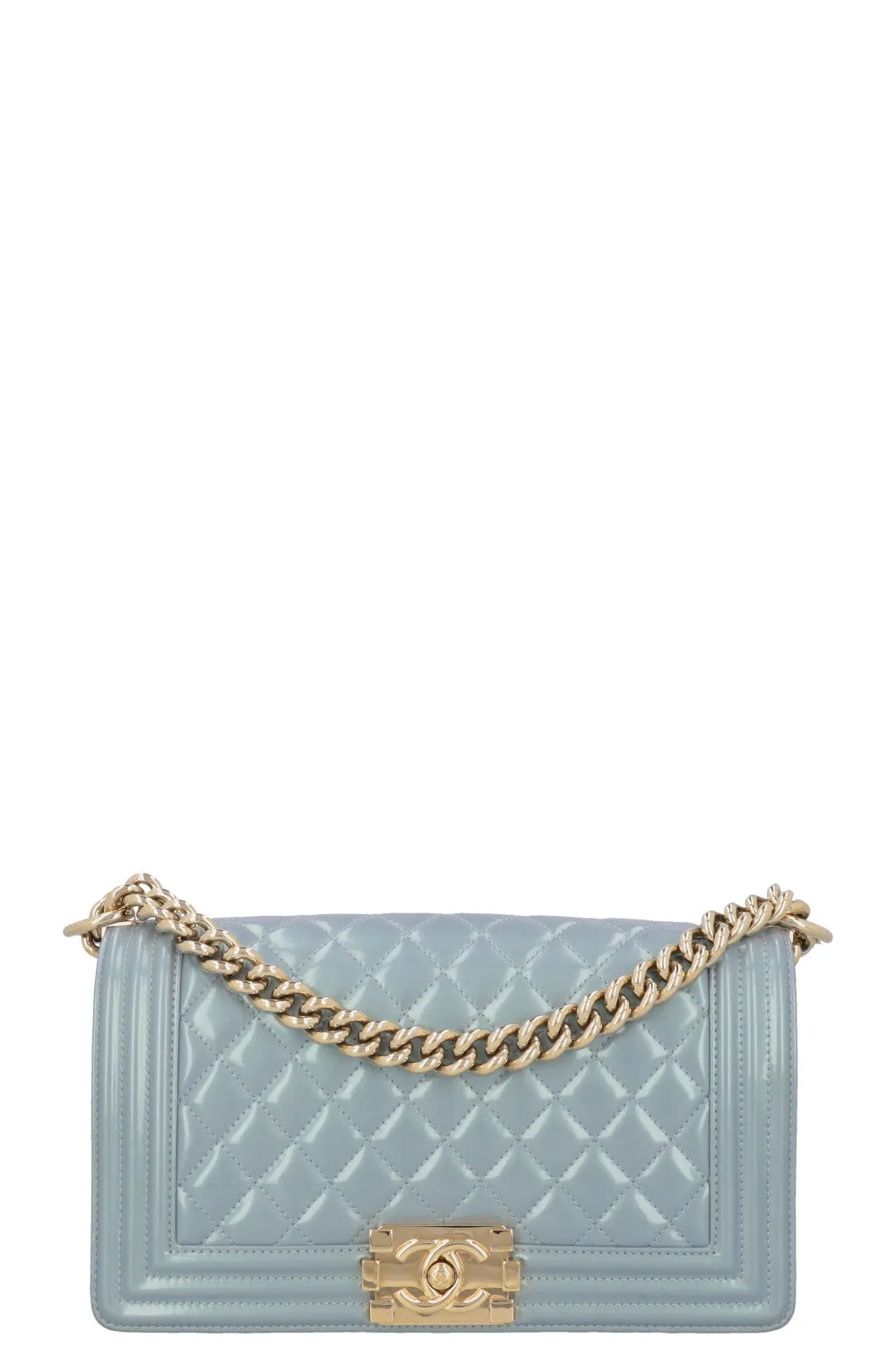 CHANEL Medium Boy Bag Iridescent Patent Blue