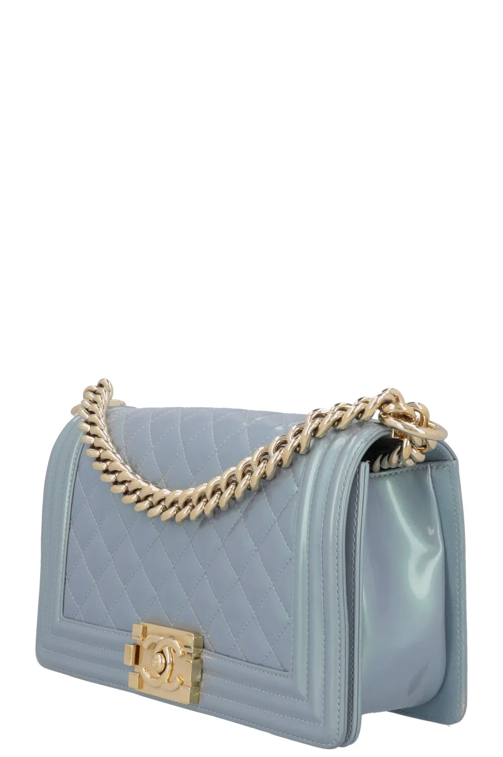 CHANEL Medium Boy Bag Iridescent Patent Blue