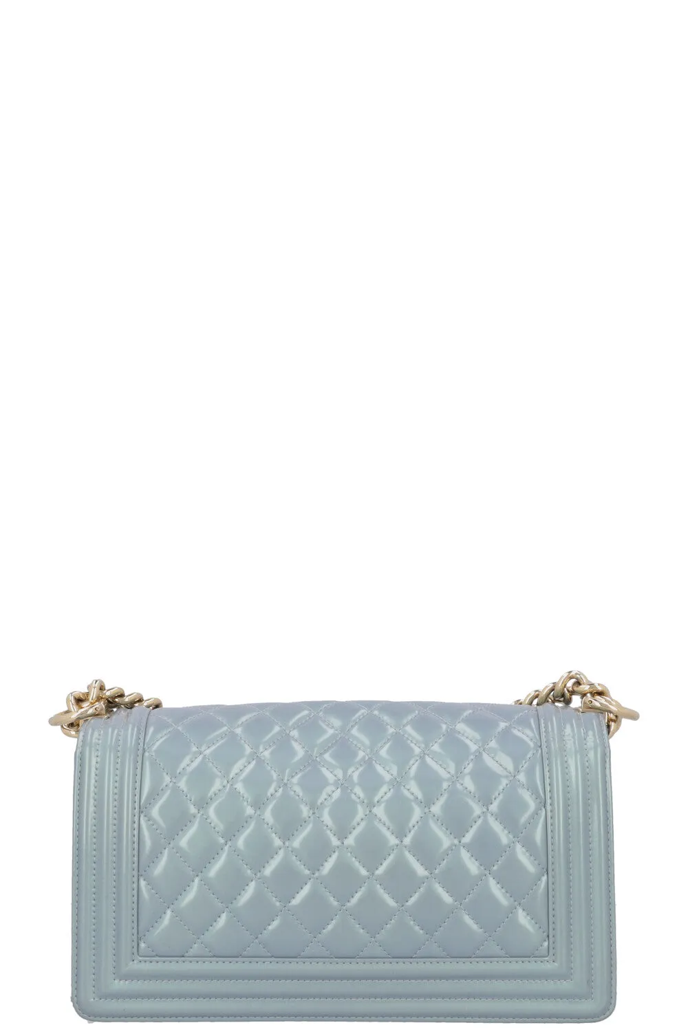 CHANEL Medium Boy Bag Iridescent Patent Blue